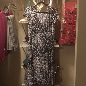 Black and white print wrap dress